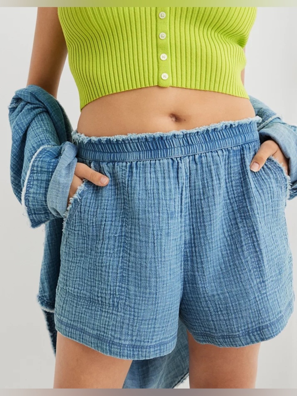 aerie Light Blue Gauze Relaxed Athletic Shorts